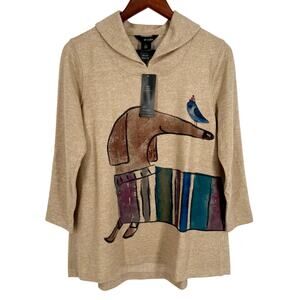 NEW NWT Ali Miles Dogs Cats Wearable Art Blouse Shirt Top Cozy Winter Christmas